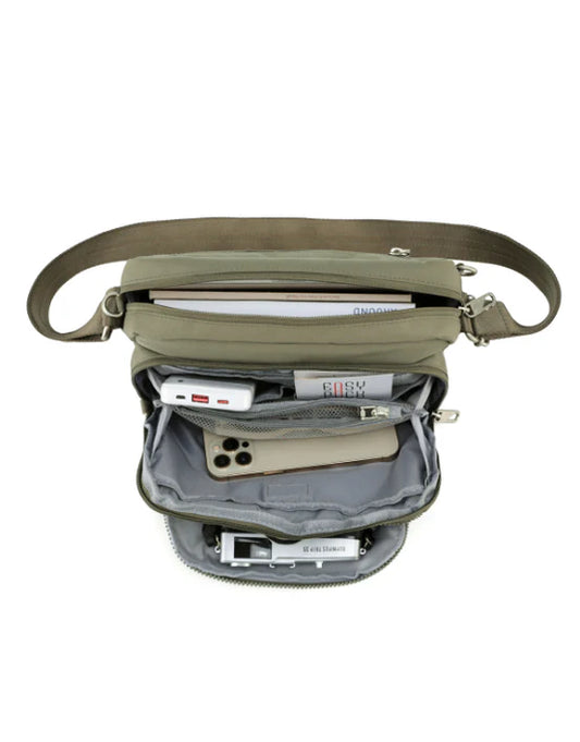 Tosca Anti-Theft Shoulder Bag with Tripple Front Pockets -Khaki