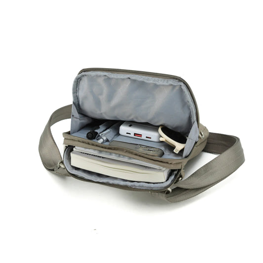 Anti-Theft Cross Body Shoulder Bag - Taupe Inside