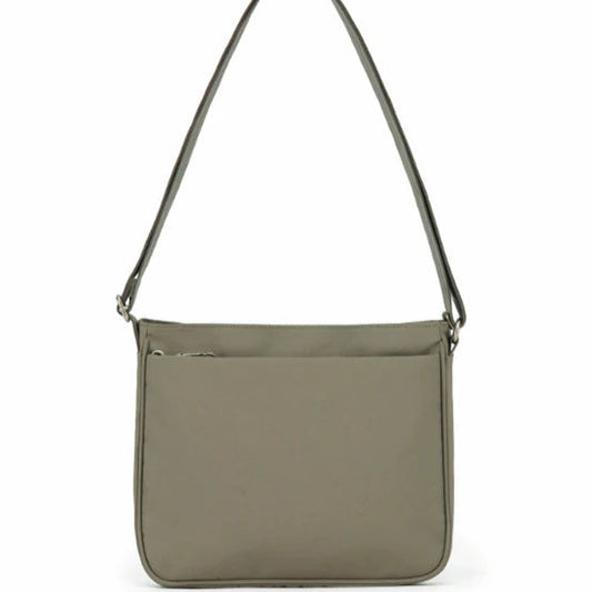 Green shoulder bag on a white background