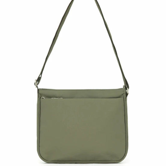 Green shoulder bag on a white background