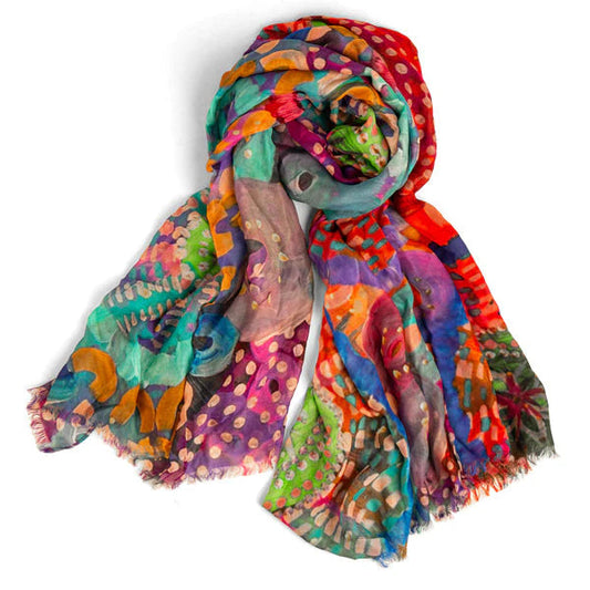 Colorful patterned scarf on a white background