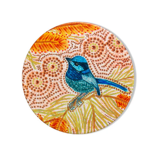 Aboriginal Blue Wren Ceramic Coaster