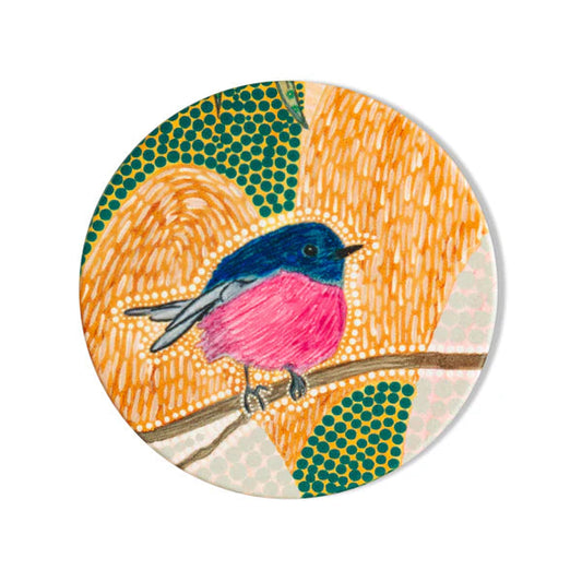 Aboriginal Pink Robin Ceramic Coaster