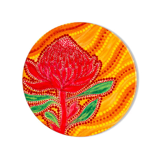 Aboriginal Waratah Ceramic Coaster
