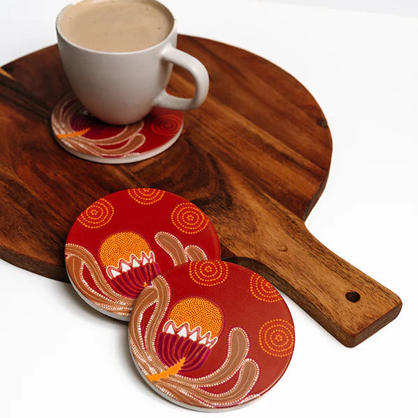Aboriginal Banksia Ceramic Coaster