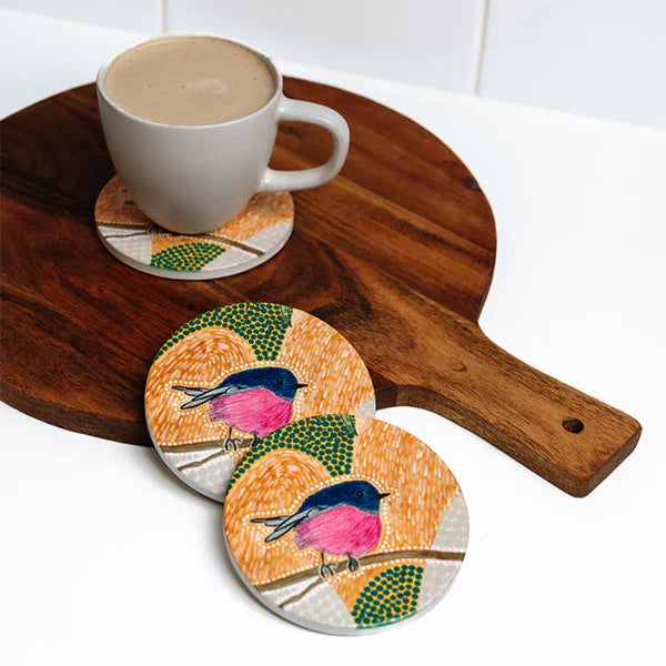 Aboriginal Pink Robin Ceramic Coaster