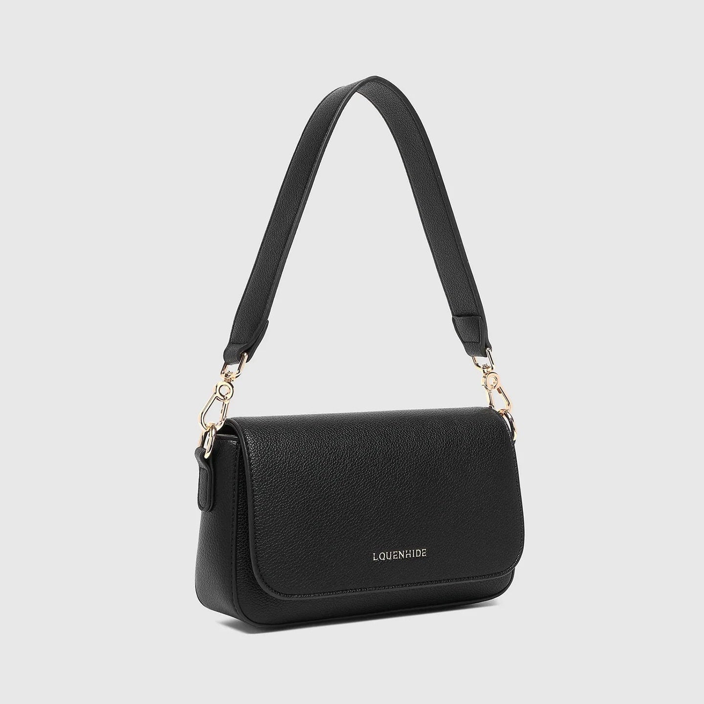 Louenhide Fergie Shoulder Bag in black and light-gold hardware front view
