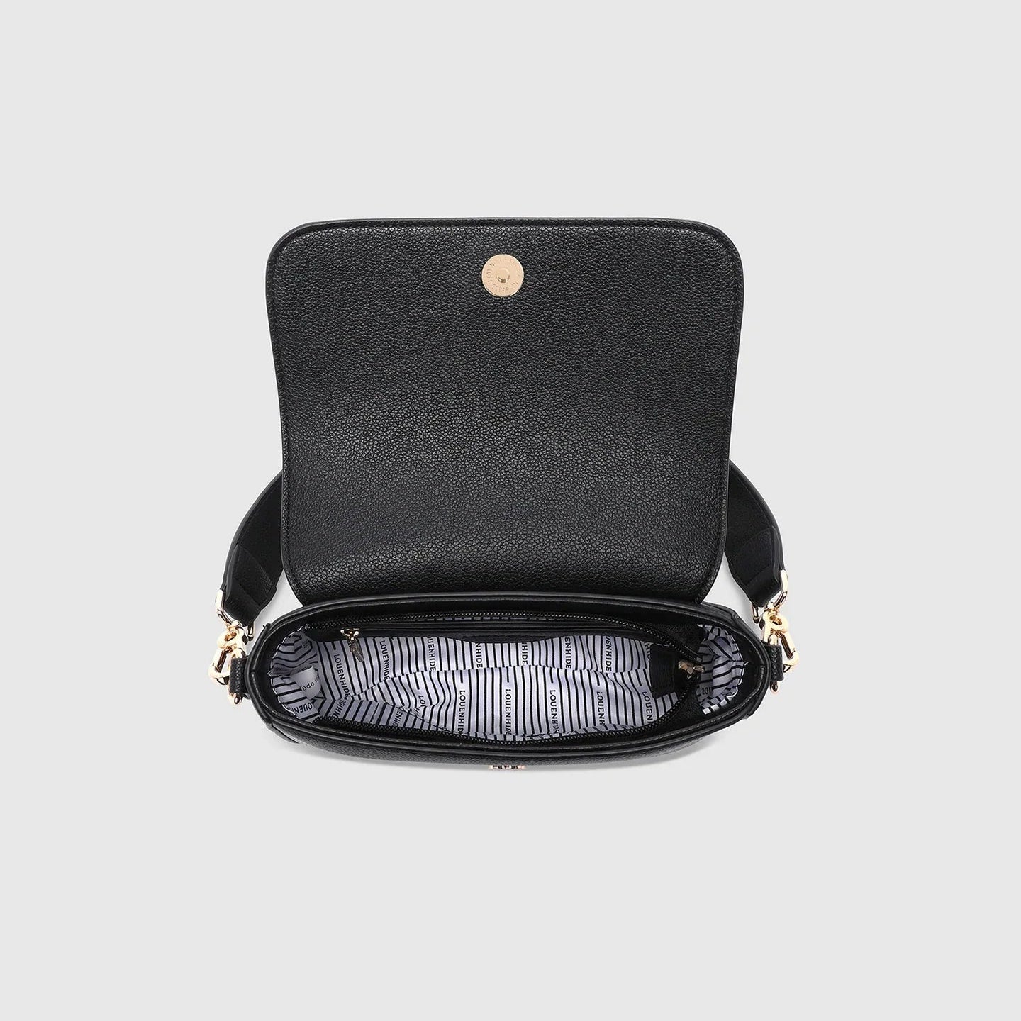 Louenhide Fergie Shoulder Bag in black and light-gold hardware internal view.