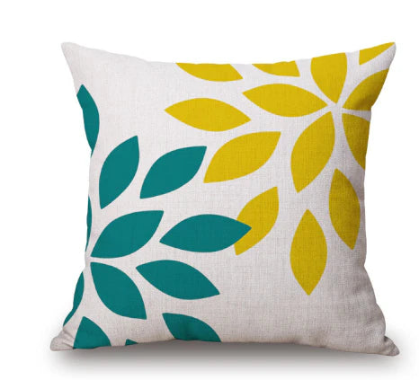 Nordic Yellow Green Geometric Print Cushion Cover - Modern Linen Pillow.