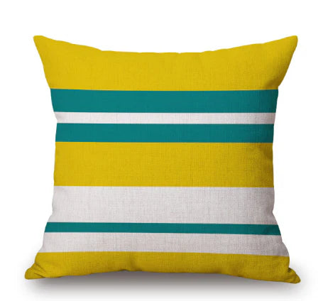 Nordic Yellow Green Geometric Print Cushion Cover - Modern Linen Pillow.