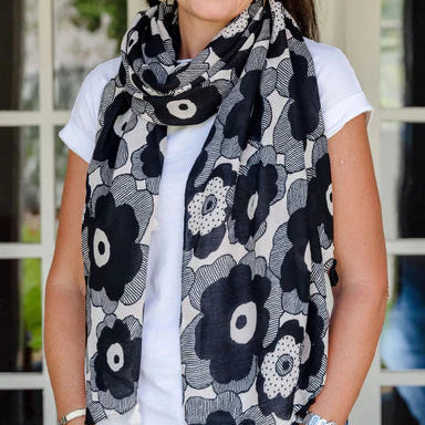 Vera Floral in Black and Cream Autumn/Winter Scarf