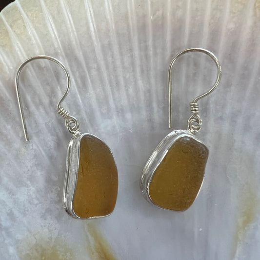 Sea Glass Drop Sterling Silver Earrings - Handmade Bali Jewelry with Genuine Sea Glass."