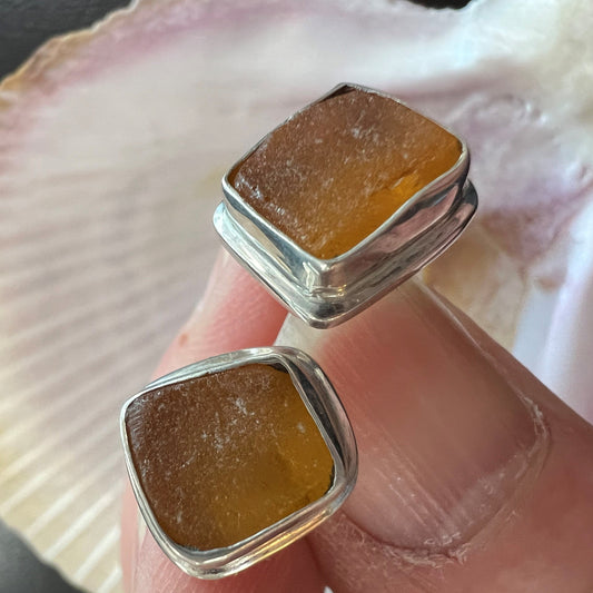 Sea Glass Sterling Silver Bevelled Stud Earrings