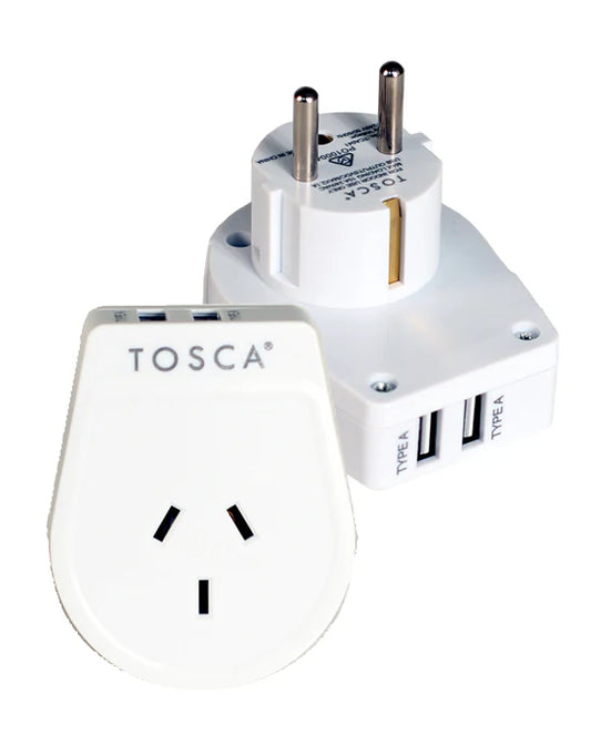 Travel Adapter with 2 USB Type A Ports for Europe & Bali