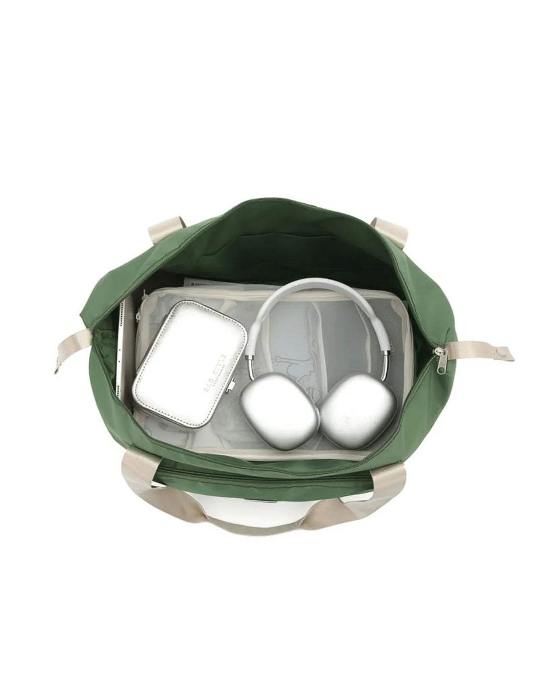 Foldable waterproof travel tote internal view.