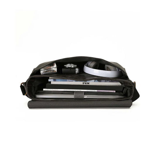 Black bag with compartments on a white background