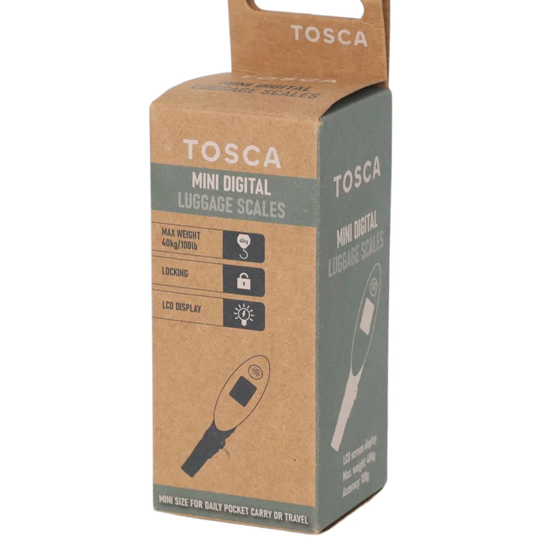 Tosca mini digital luggage scales packaging on a white background