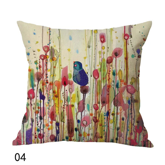 New Bohemian Oil Painting Bird Cushion Cover - Vibrant Artistic Decor for Home.
