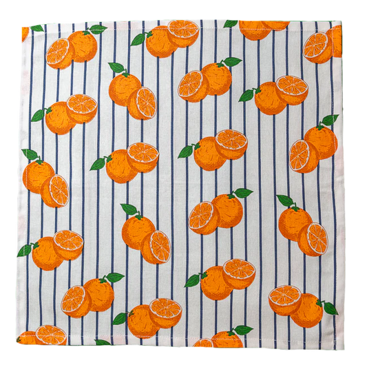 Fabric with orange pattern on a white background