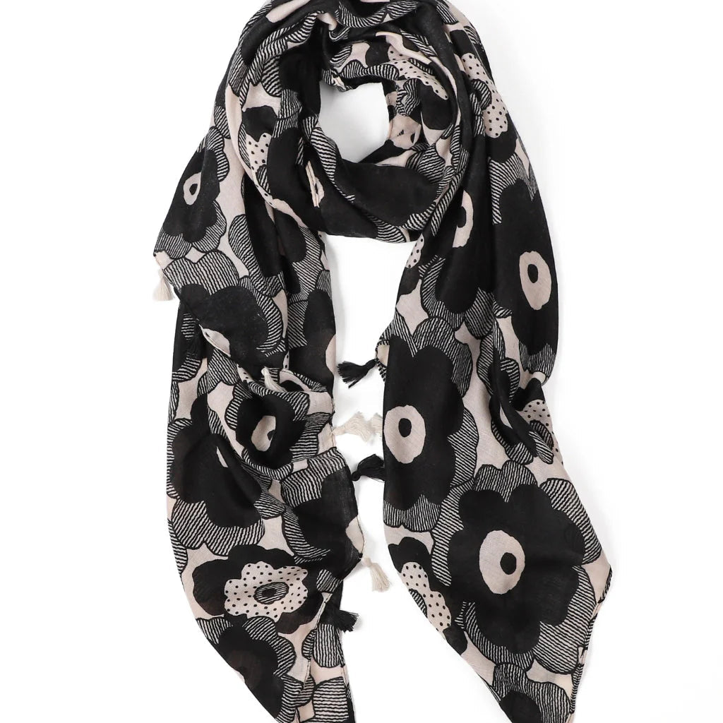 Vera Floral in Black and Cream Autumn/Winter Scarf