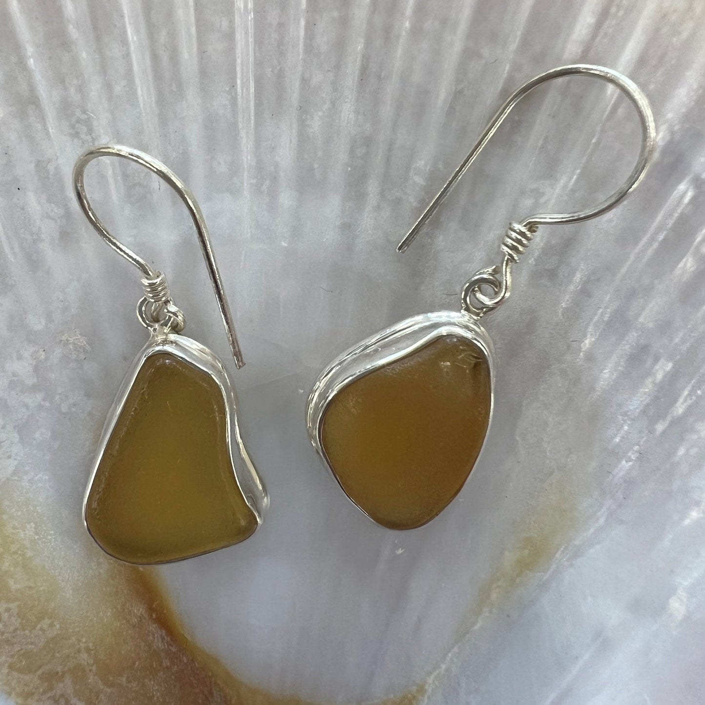 Sea Glass Drop Sterling Silver Earrings - Handmade Bali Jewelry with Genuine Sea Glass."