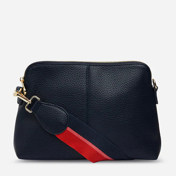 Detachable PU crossbody strap and wide striped cotton strap for Burbank Crossbody Large. French Navy with wide strap.