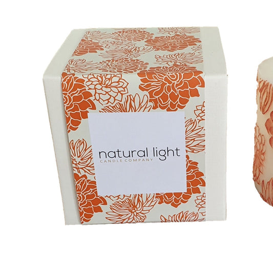 Beeswax blend candle with orange Japanese Chrysanthemum