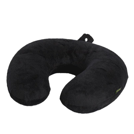 Black travel neck pillow on a white background