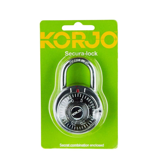 Korjo Secura-lock padlock on a green packaging background