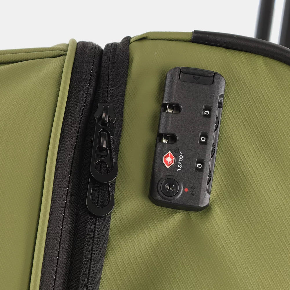 Pierre Cardin 62cm Olive Trolley Case – Water-Repellent Expandable Suitcase with TSA Lock and Dual Packing Compartments"