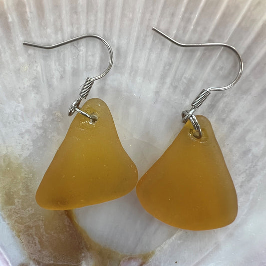 Sea Glass Drop Earrings - Handmade Bali Jewelry with Genuine Sea Glass."