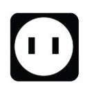 Black square with white power outlet symbol