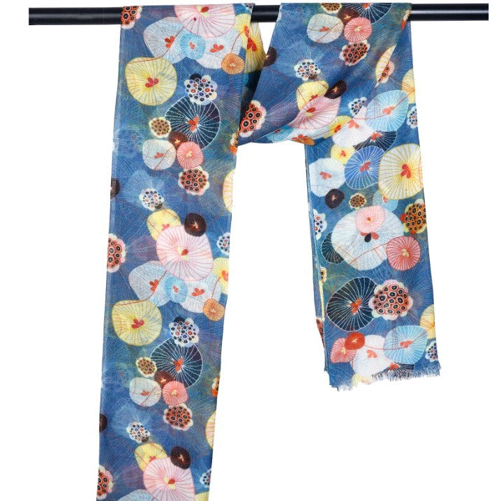 Colorful floral patterned scarf on a white background