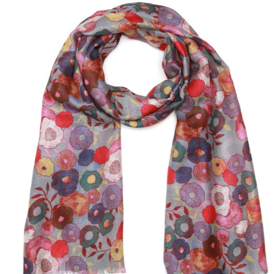 Colorful floral patterned scarf on a white background