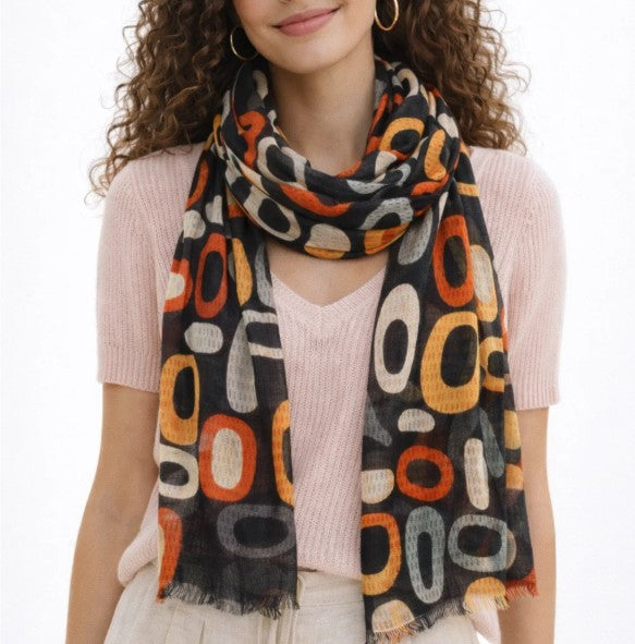 Wearable Art Scarves – Merino Wool Silk Wrap | Retro Geometry Scarf