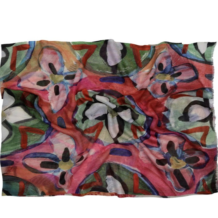 Colorful floral-patterned fabric on a white background