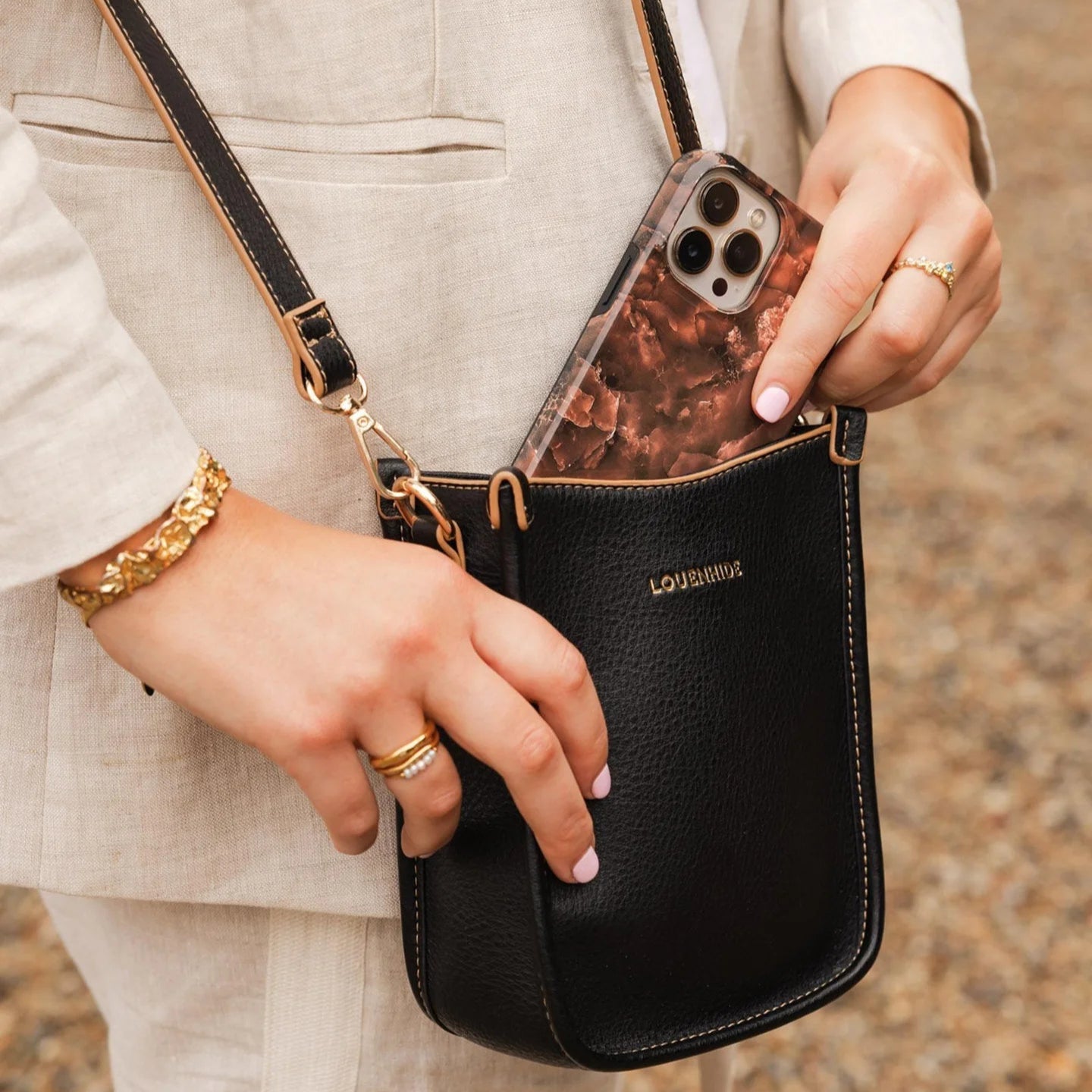 Louenhide Parker Black Phone Crossbody Bag