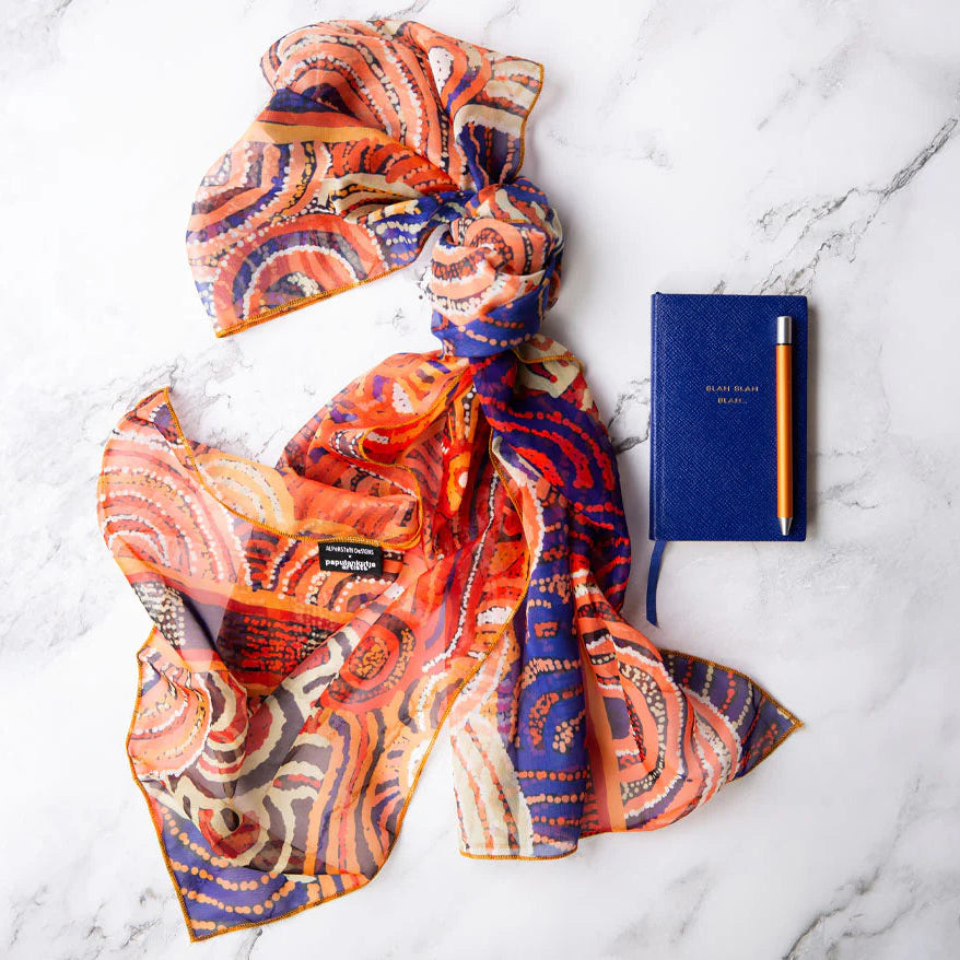 Aboriginal Art Sheer Scarf - Nora Davidson