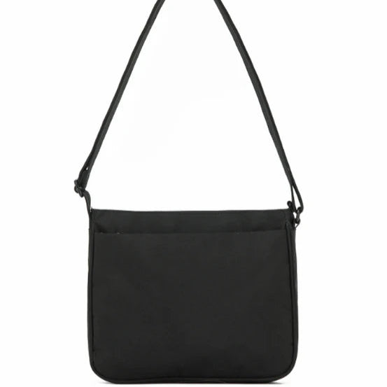 Black shoulder bag on a white background