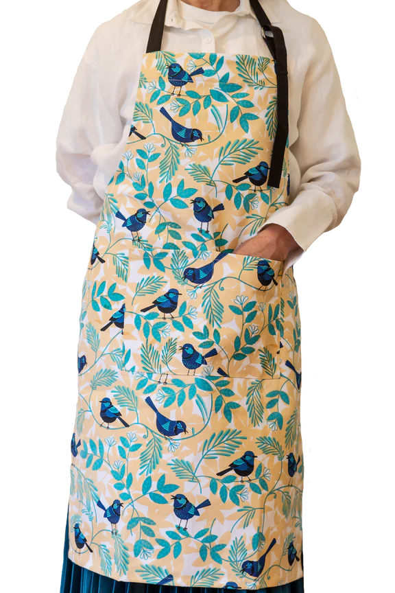 Blue wren cotton apron from All Gifts