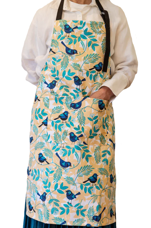 Blue wren cotton apron from All Gifts