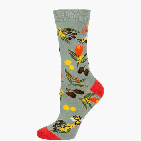 Women’s Bamboo Sock in sustainable bamboo blend – soft, breathable, eco-friendly, and designed in Melbourne.  Gumnut design.