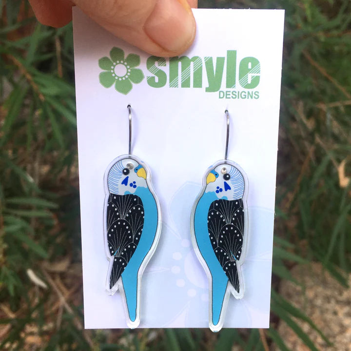 Earrings - Blue Budgie