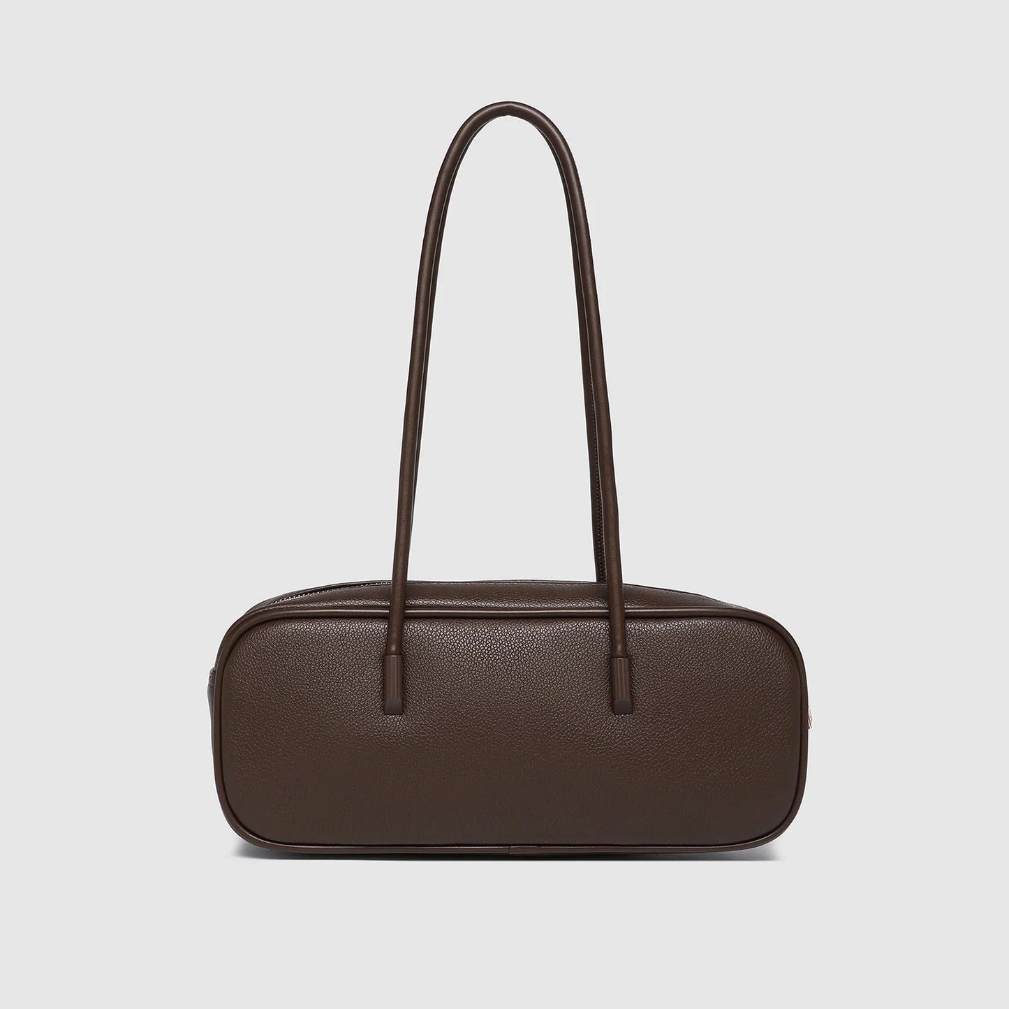 Structured women’s shoulder bag in chocolate vegan leather view from front or back