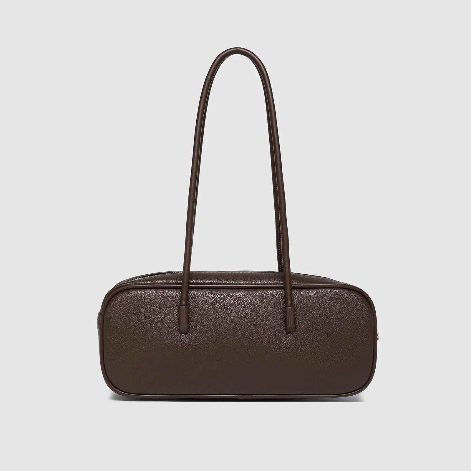 Structured women’s shoulder bag in chocolate vegan leather view from front or back