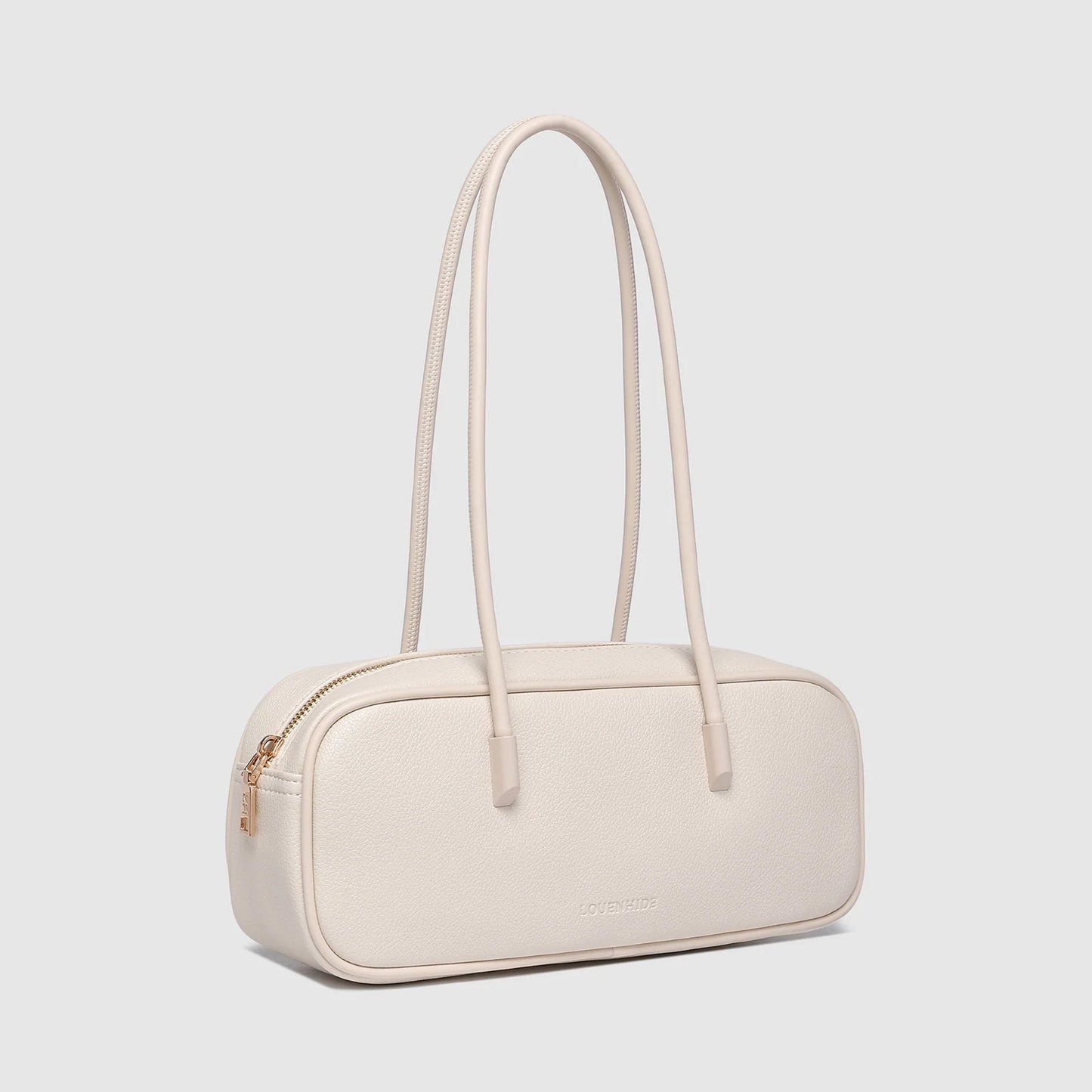 Vanilla vegan leather shoulder bag with double handles and zip closure