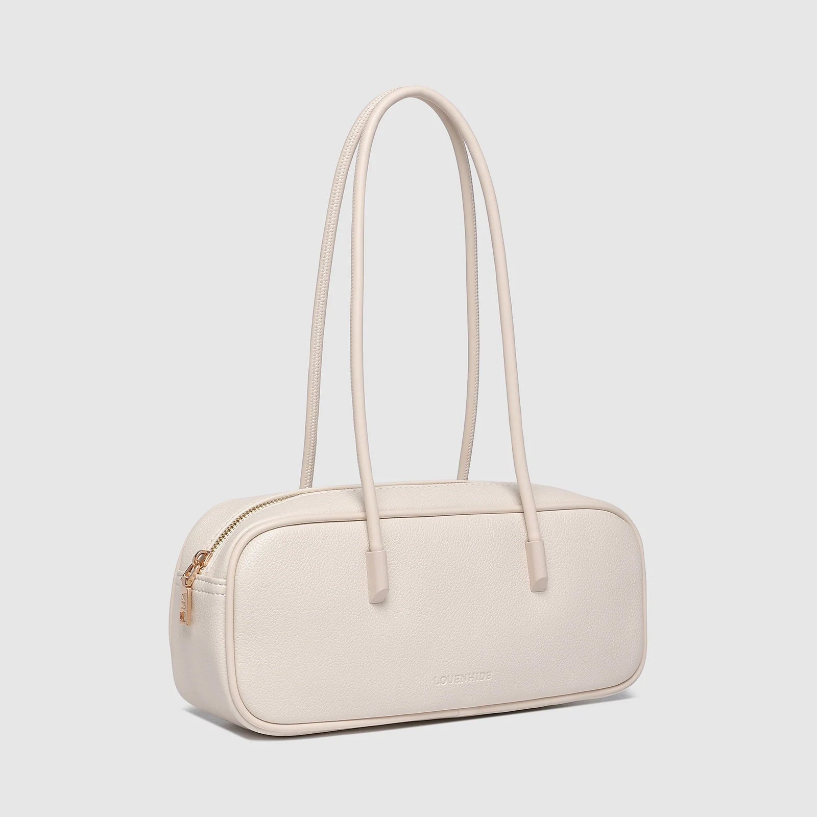 Vanilla vegan leather shoulder bag with double handles and zip closure
