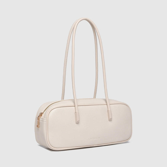 Vanilla vegan leather shoulder bag with double handles and zip closure