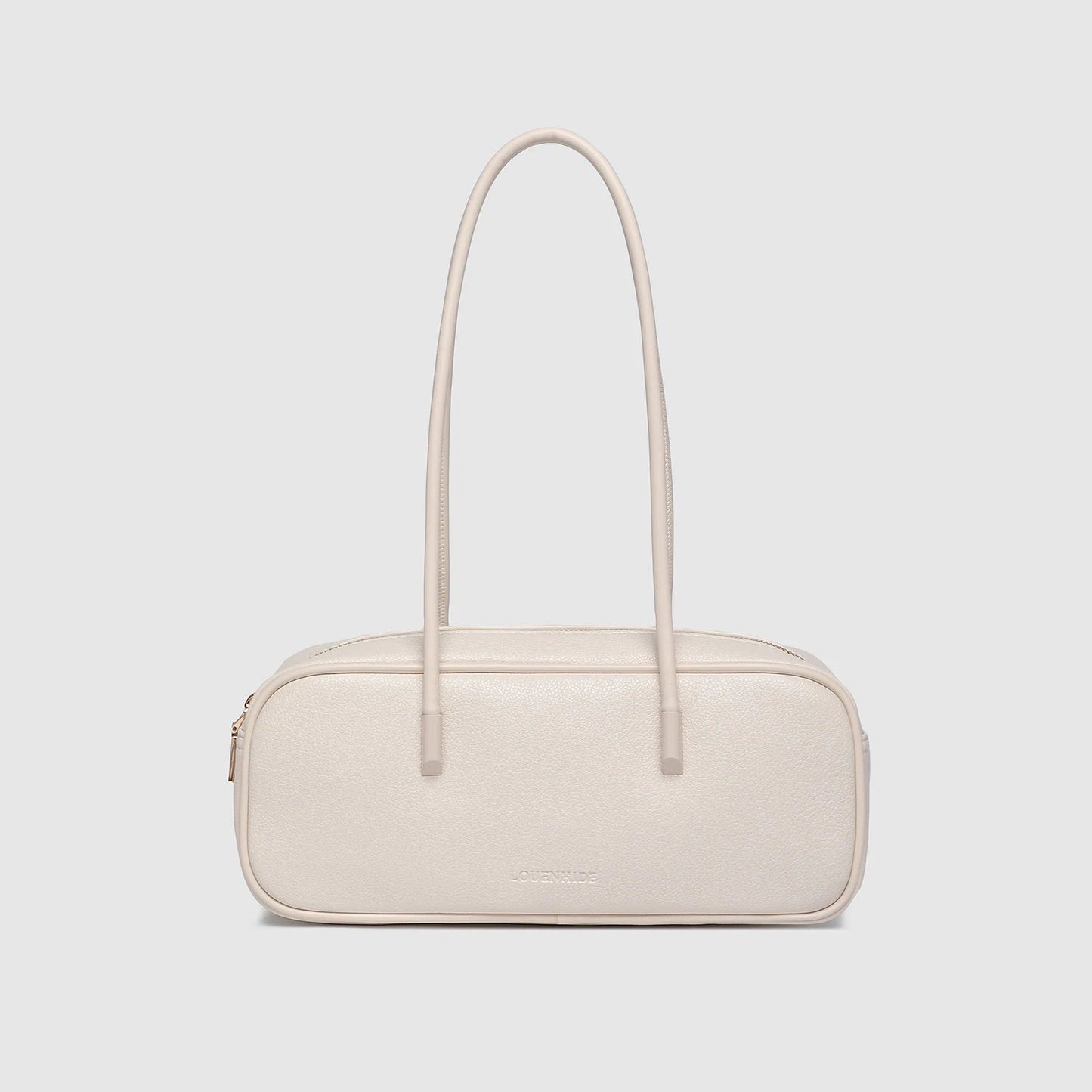 Vanilla brown vegan leather shoulder bag with double handles and zip closure - view from the front or back