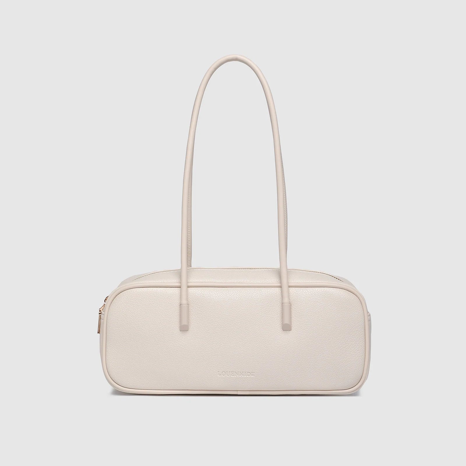 Vanilla brown vegan leather shoulder bag with double handles and zip closure - view from the front or back